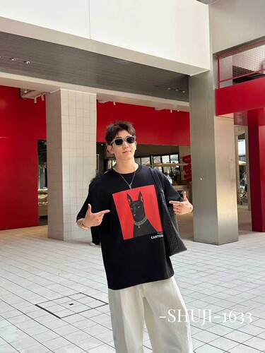 0-CROWORLD 0-CROWORLD美式复古杜宾短袖嘻哈宽松纯棉三本针T恤