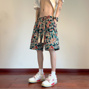 夏季男士薄款美式提花五中装潮牌男男直筒运动裤分男男裤裤男运动
