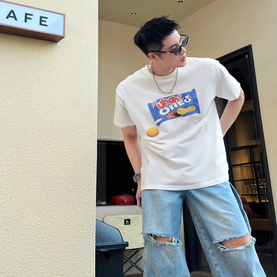 0-CROWORLD 0-CROWORLD趣味恶搞印花水洗vintage复古古着短袖T恤