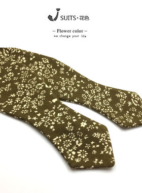 Bow Tie欧美绅装手打葫芦结小众棉质复古印花橘色灰色纯色领