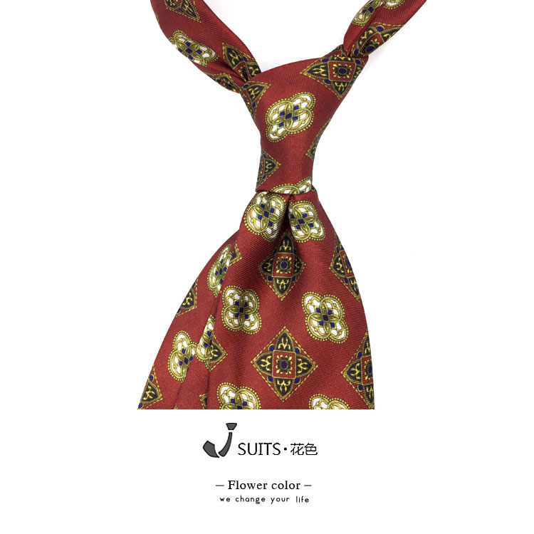 暗红色复古印花 意式宽版9厘米花纹领带结婚新郎订婚领带西装配饰