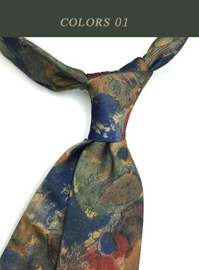 复古油画系列男女抽象肌理腰果花墨绿色印花撞色波点日系意式领带