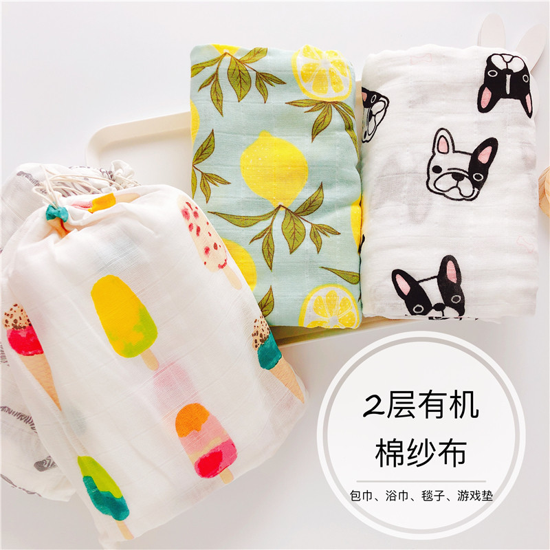 宝宝盖毯透气有机棉双层纱布包巾