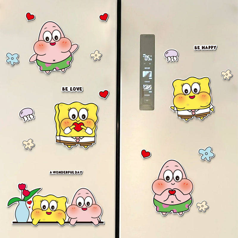 可爱卡通双开门冰箱贴网红装饰磁贴海绵宝宝磁贴磁力贴磁吸磁性贴,家居饰品,冰箱贴,淘宝优惠券,粉丝福利购,淘宝优惠卷