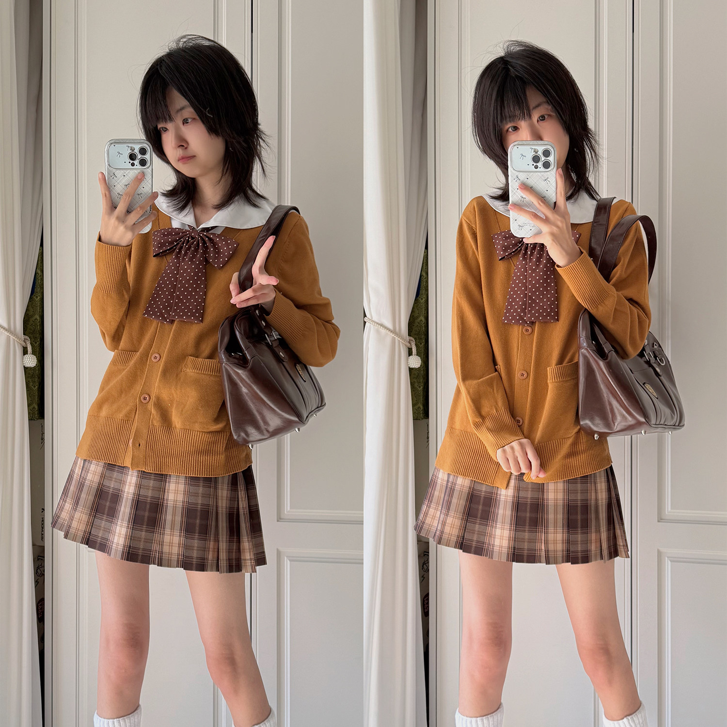 栗岩冈正版JK秋冬叠穿套装