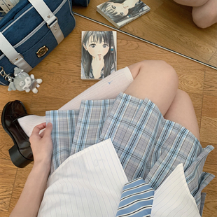 【山雪】栗花熊原创正版jk制服校供学院风白蓝格裙学生百褶裙女夏