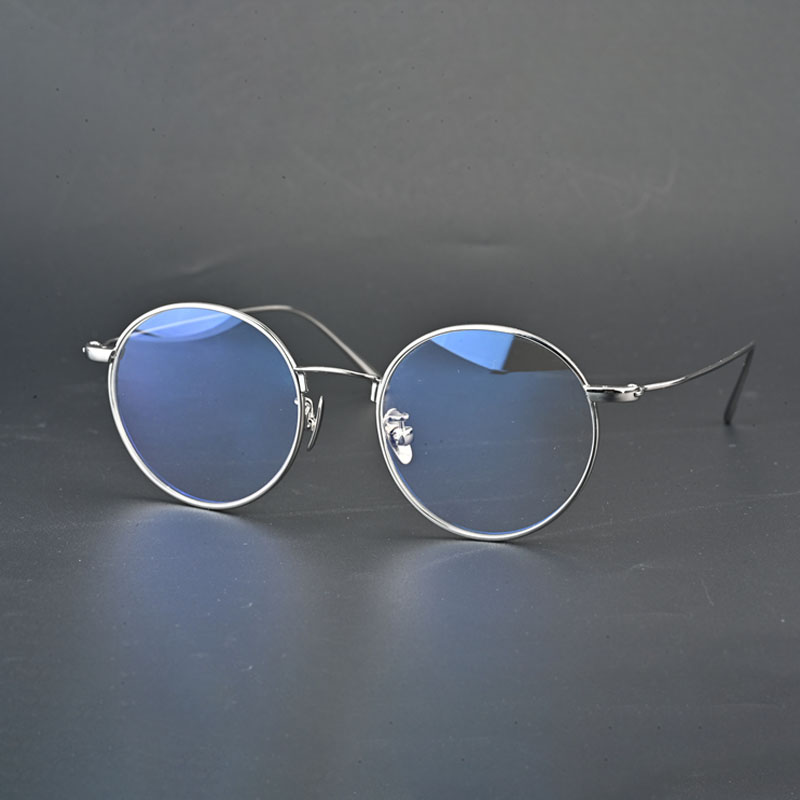 S800银复古潮流全框眼镜小圆框时尚贵金属高度数可配近视男女1043