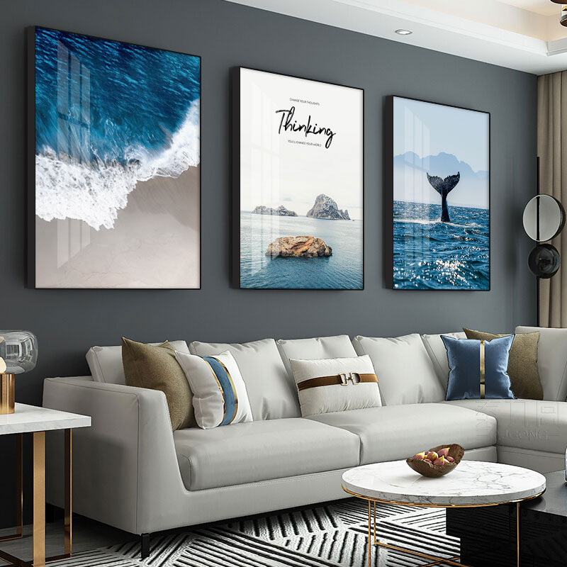 客厅装饰画轻奢挂画风景壁画三联