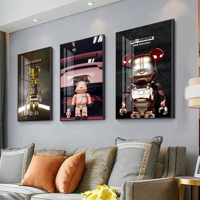 kaws客厅装饰画暴力熊三联挂画
