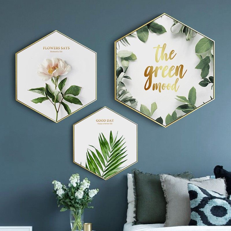 北欧客厅六边形装饰画现代简约ins风挂画植物玄关壁画餐厅墙画,家居饰品,现代装饰画,淘宝优惠券,粉丝福利购,淘宝优惠卷