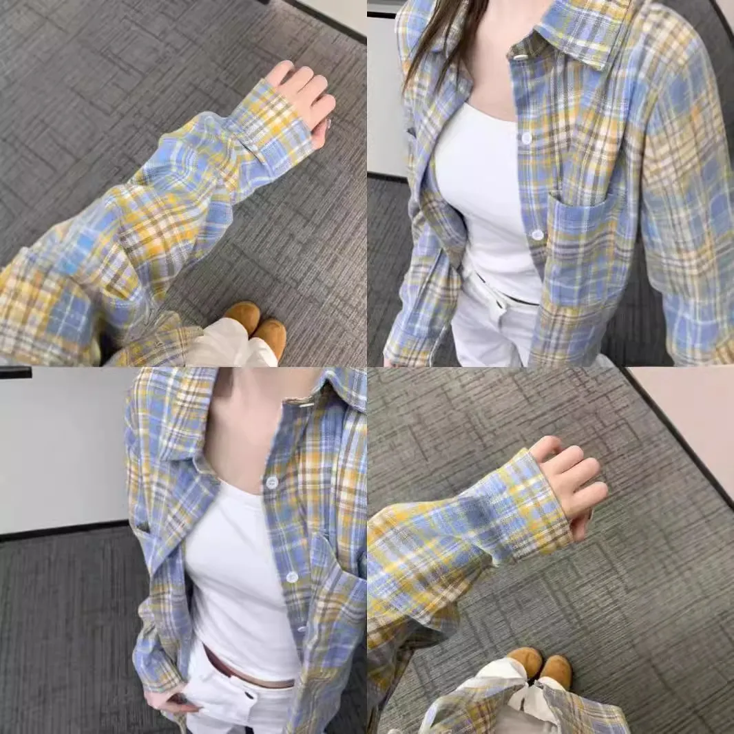 法式防晒格子衬衫女宽松休闲遮肉防晒薄款长袖外套开衫上衣潮甜酷