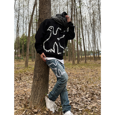 Vinkid和平鸽手绘印花连帽卫衣