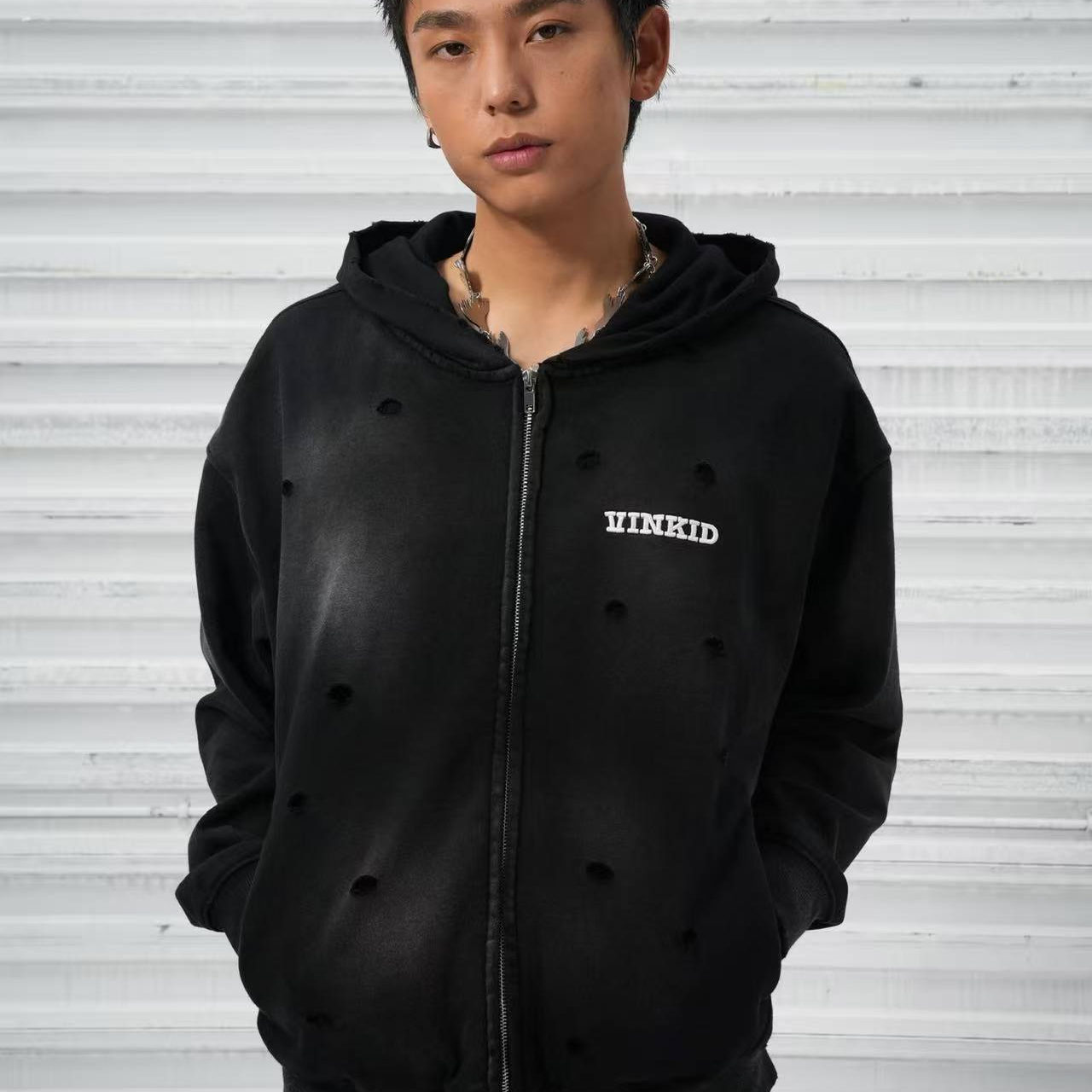 Vinkid（云梯）ORG反光洗水外套 美式潮流小众嘻哈国潮秋季卫衣