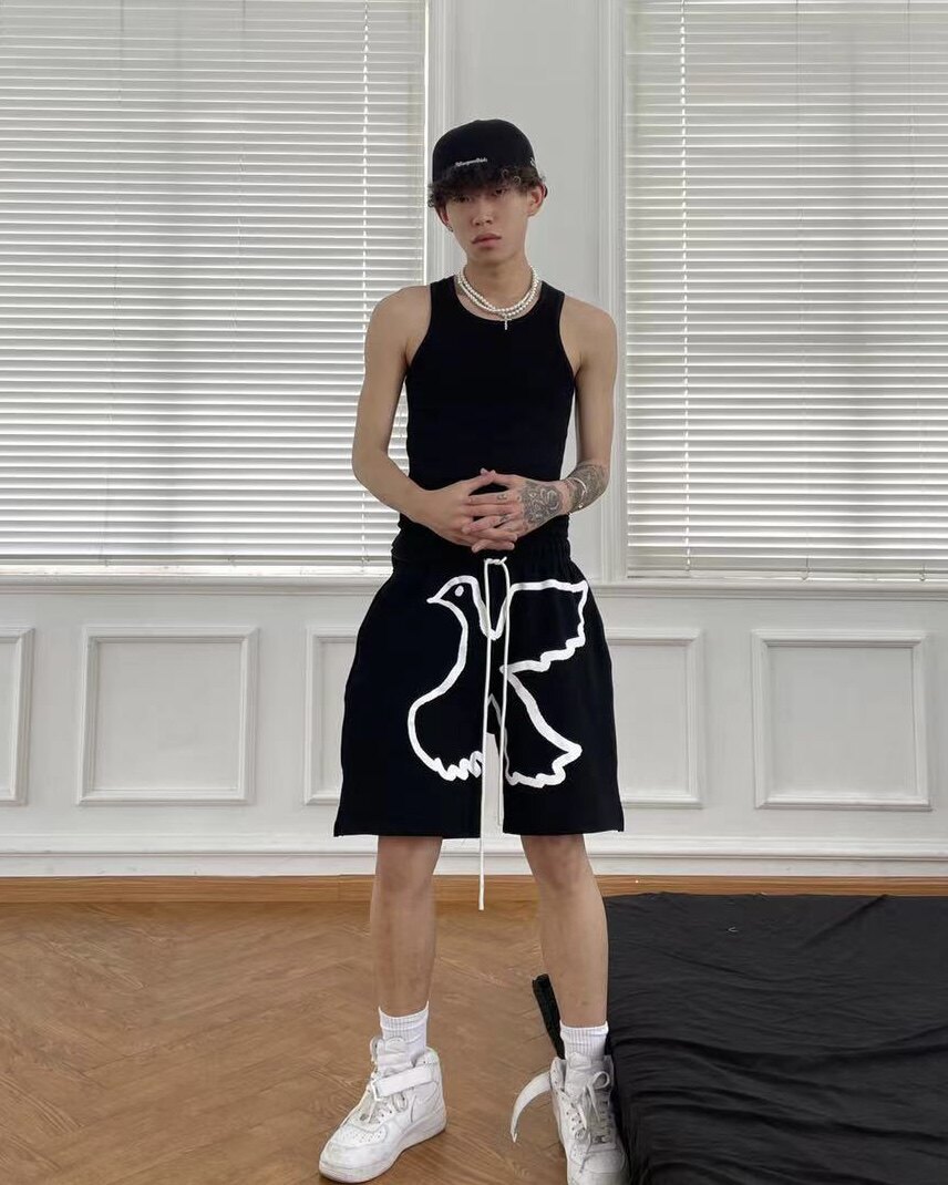 Vinkid(云梯)和平鸽纯棉短裤小众个性美式休闲潮流街头五分裤百搭