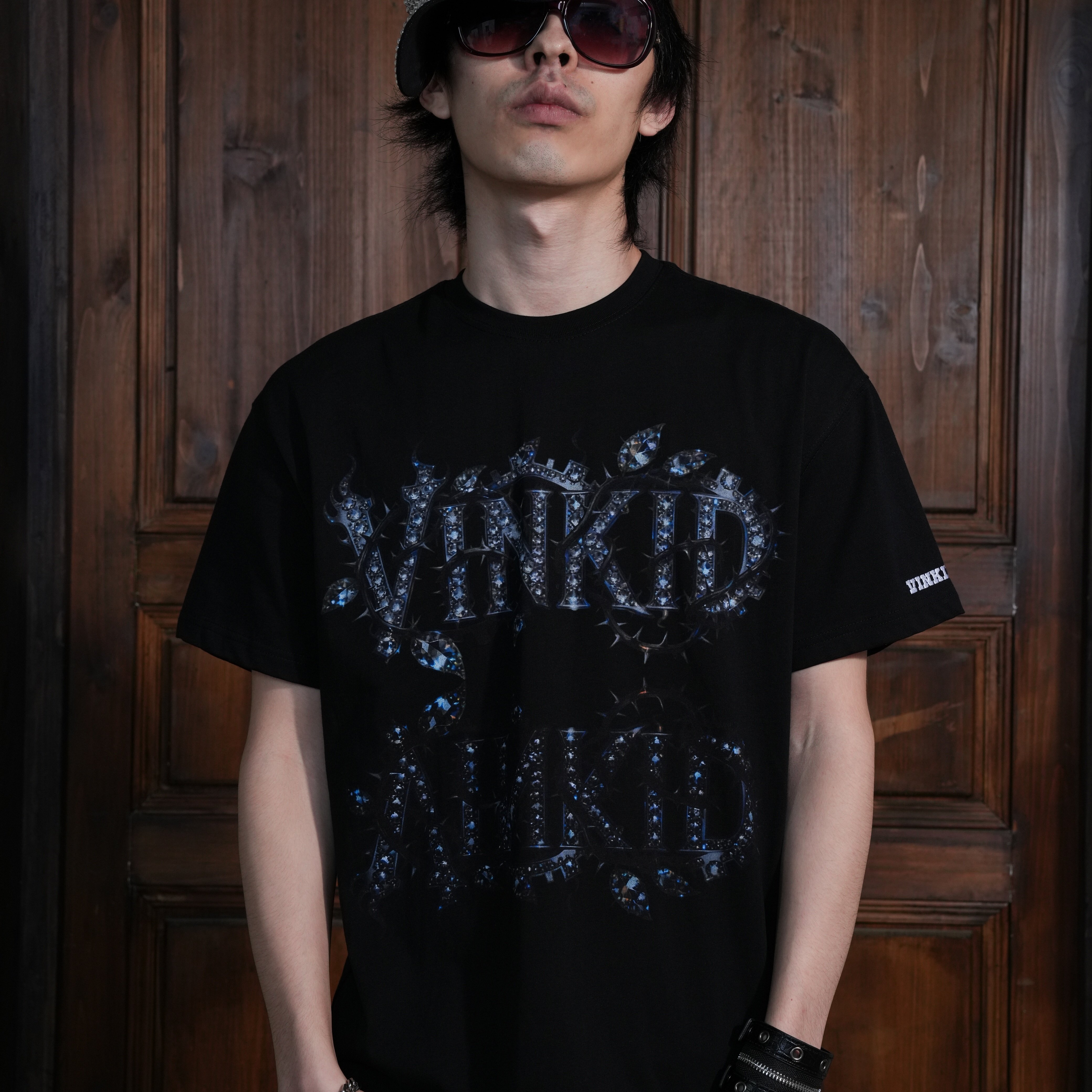 Vinkid(云梯)陨钻银刺短袖 美式街头潮流小众嘻哈国潮个性百搭T恤 - 实物图