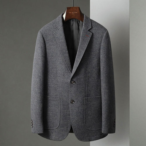 秋冬中年男士加厚修身羊毛呢休闲西装英伦西服外套便服单西爸爸装