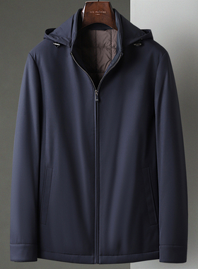 新款羊毛填充物棉服外套男中老年爸爸装新款可脱卸帽商务休闲棉衣