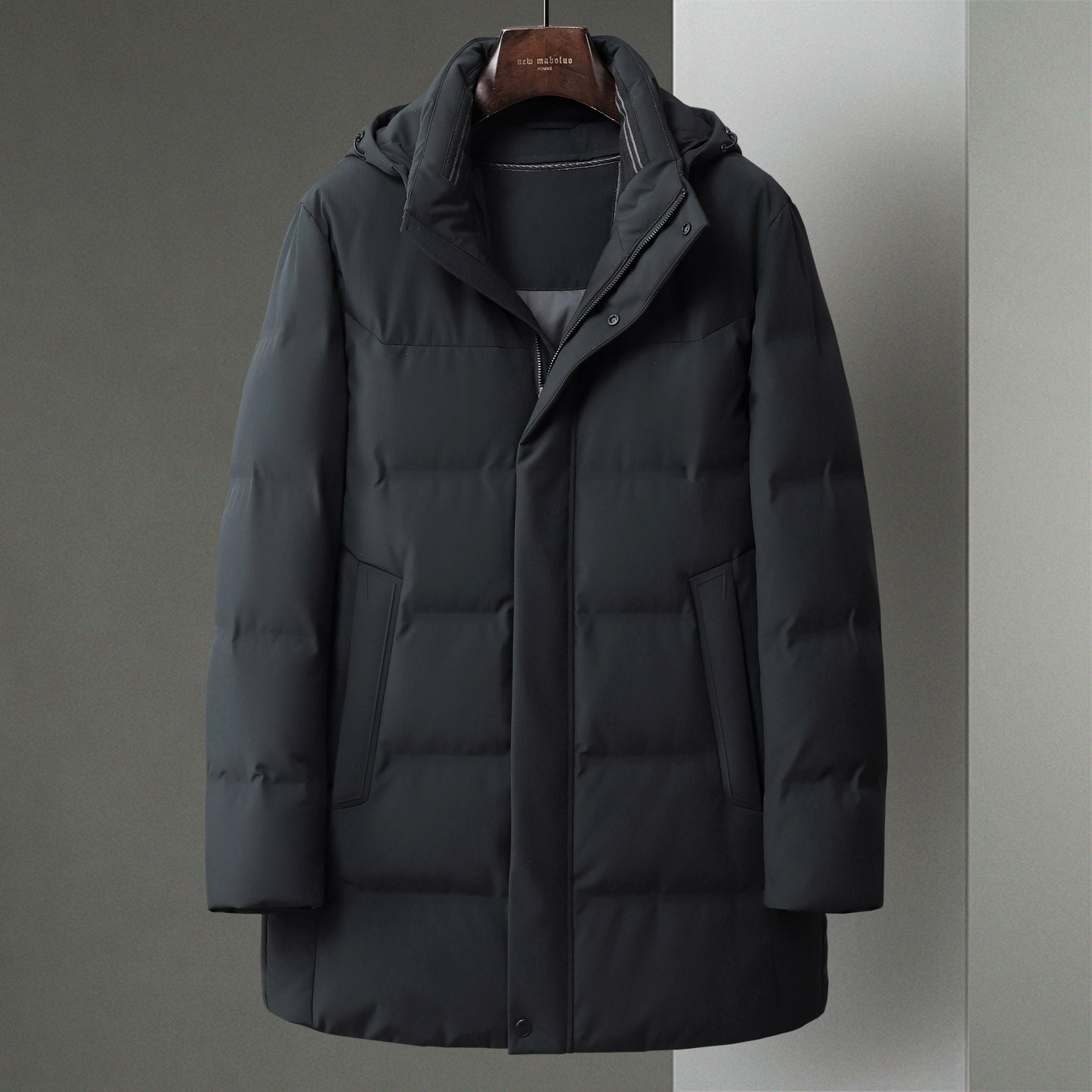 藏青色新款商务可拆卸内胆鹅绒羽绒服中年男士中长款防风厚款外套