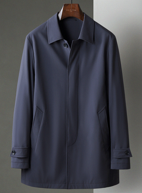 秋季新款单排扣后中开衩风衣外套中年男士商务休闲翻领男装茄克
