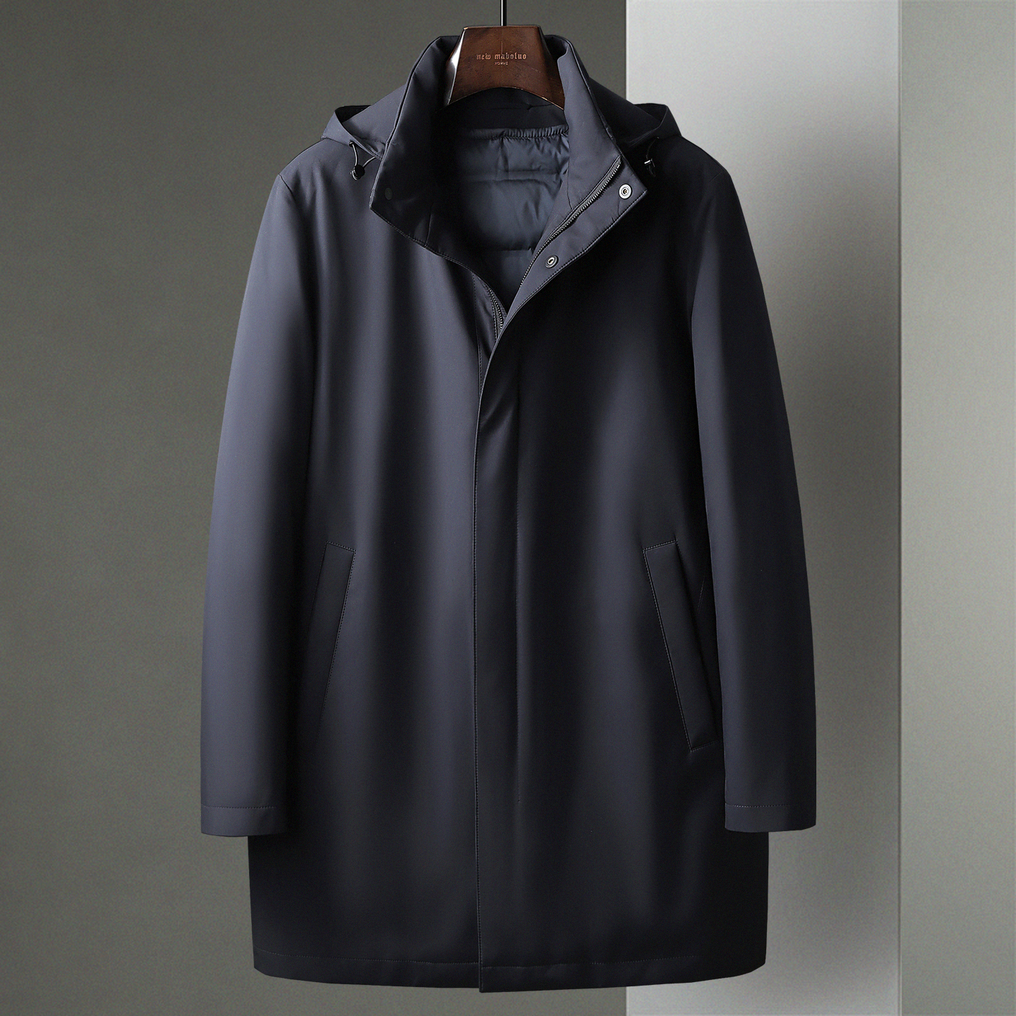 冬季立领商务轻盈鸭绒羽绒服中长款可脱卸内胆中年男休闲风衣外套