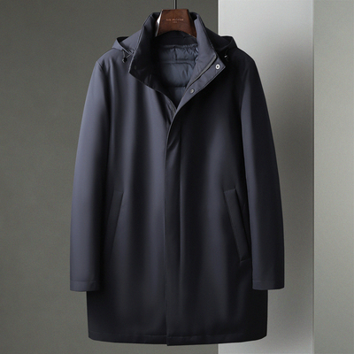 冬季立领商务轻盈鸭绒羽绒服中长款可脱卸内胆中年男休闲风衣外套