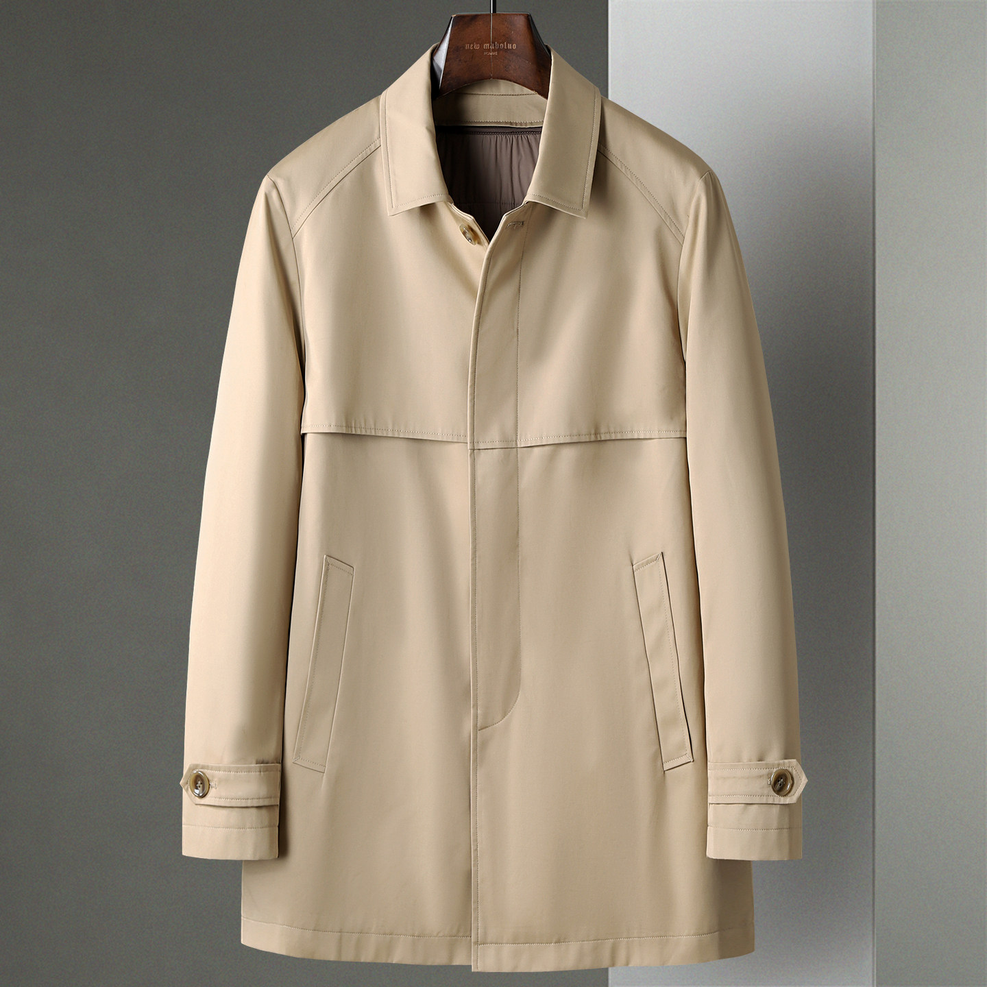 卡其色可拆卸羊毛内胆单排扣翻领厚风衣商务休闲中年男士棉服外套