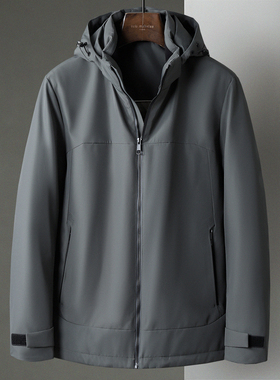 冬季新款灰绿色商务休闲可脱卸帽中年男士商务轻盈鸭绒羽绒服外套