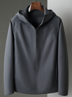 秋冬新款中年男士户外连帽抓绒内里商务休闲茄克防风短款夹克外套
