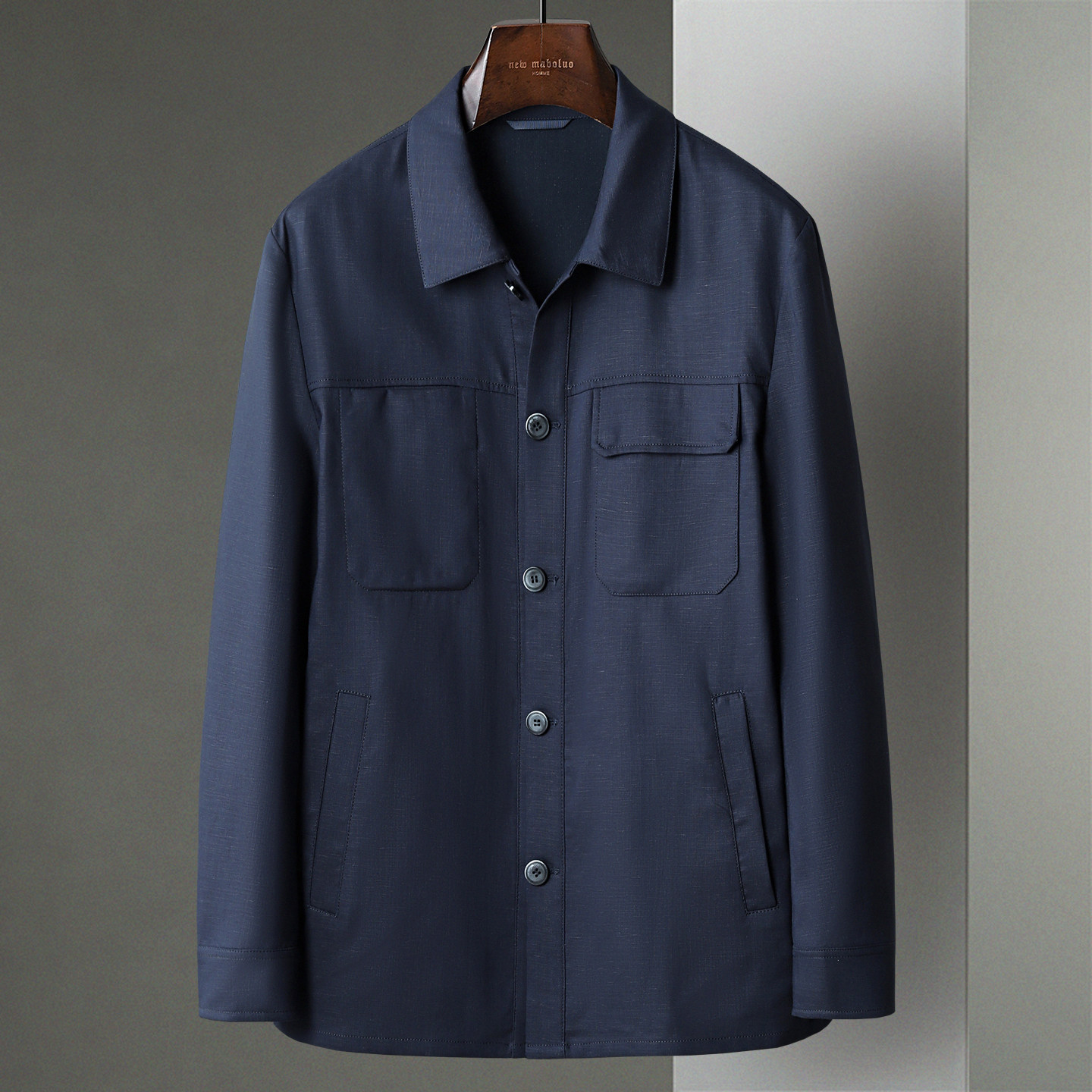 新款翻领莱赛尔亚麻面料夹克中年男士单排扣薄商务休闲茄克衫外套