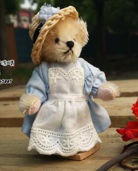 251112实物拍摄老货纯手工迷你泰迪熊 Muffy 帽子蓝裙女孩