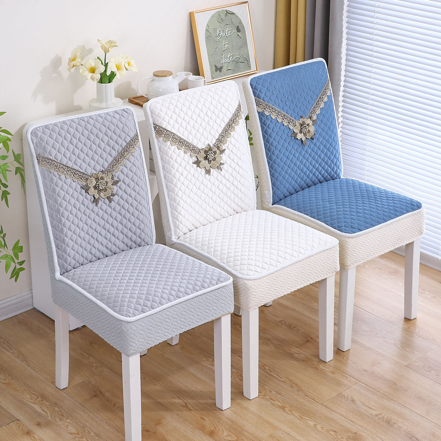 直背连体椅子套罩四季通用餐椅套简约现代椅子垫靠背垫一体凳子套