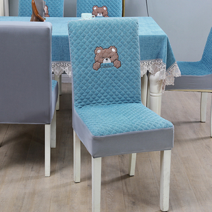 直背实木椅子套5家用坐垫防滑加厚夹棉靠背一体布艺实木椅子套罩