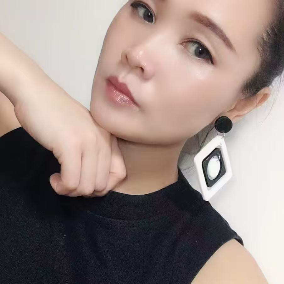 1亚克力黑白撞色几何方形圆形耳环耳饰