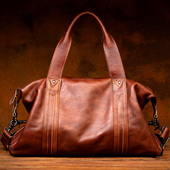 慢时光欧美真皮旅行包男士 健身手提包休闲斜挎包头层牛皮行李包潮