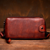 慢时光多功能真皮胸包男士 手包头层牛皮手拿包休闲斜挎包通勤小包