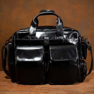 真皮手提包大容量头层牛皮公文包出差旅行包袋 慢时光商务通勤男士