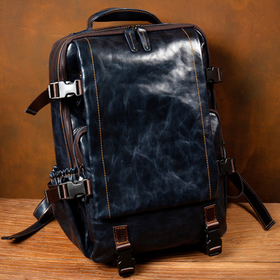 慢时光商务休闲真皮背包通勤头层牛皮双肩包学生电脑旅行包男女款