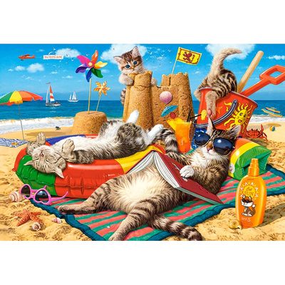 DIY方钻满钻钻石画砖石绣可爱动物夏日风情沙滩猫咪粘贴钻十字绣