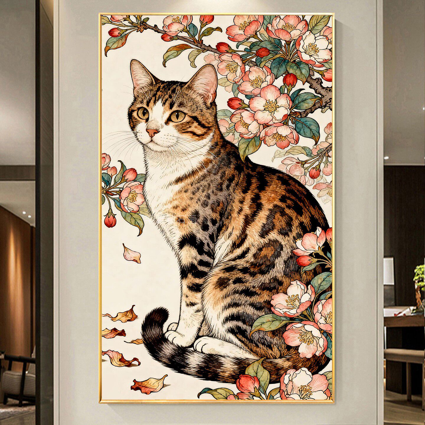 2026新款DIY手工贴钻绣树脂方钻满钻钻石画海棠花下豹纹猫咪玄关