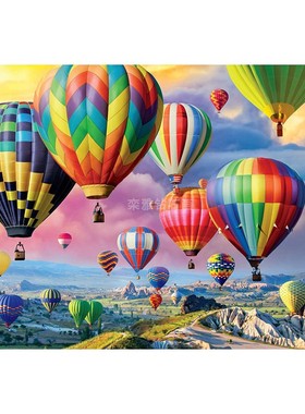 DIY方钻满钻钻石画热气球粉色天空地中海风景贴钻印花十字绣带钻