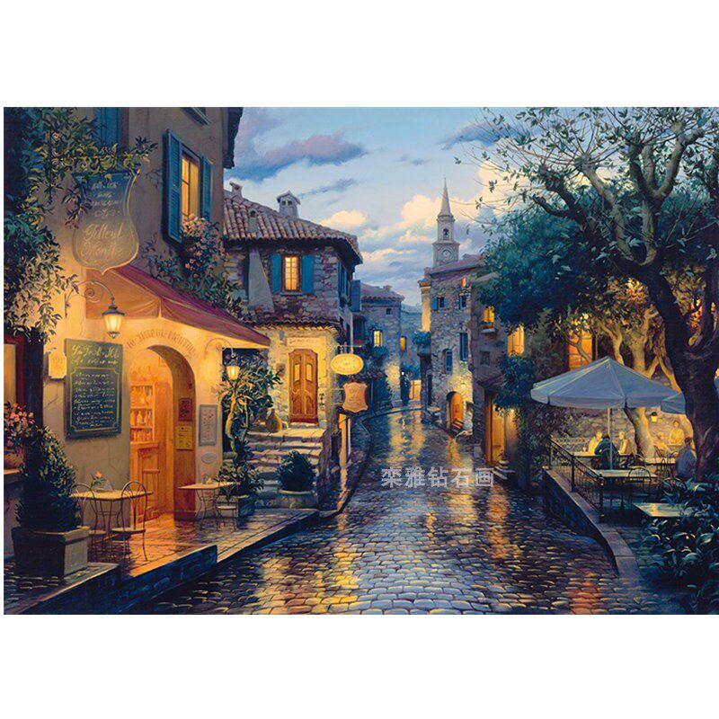 欧式客厅温馨diy方钻满钻钻石画小镇暮色黄昏风景贴钻印花十字绣