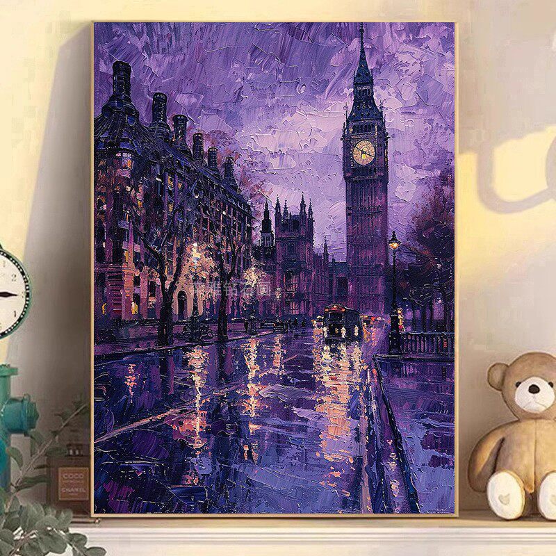 欧式DIY手工粘贴钻点钻方钻满钻钻石画钻石绣伦敦大本钟雨天夜景