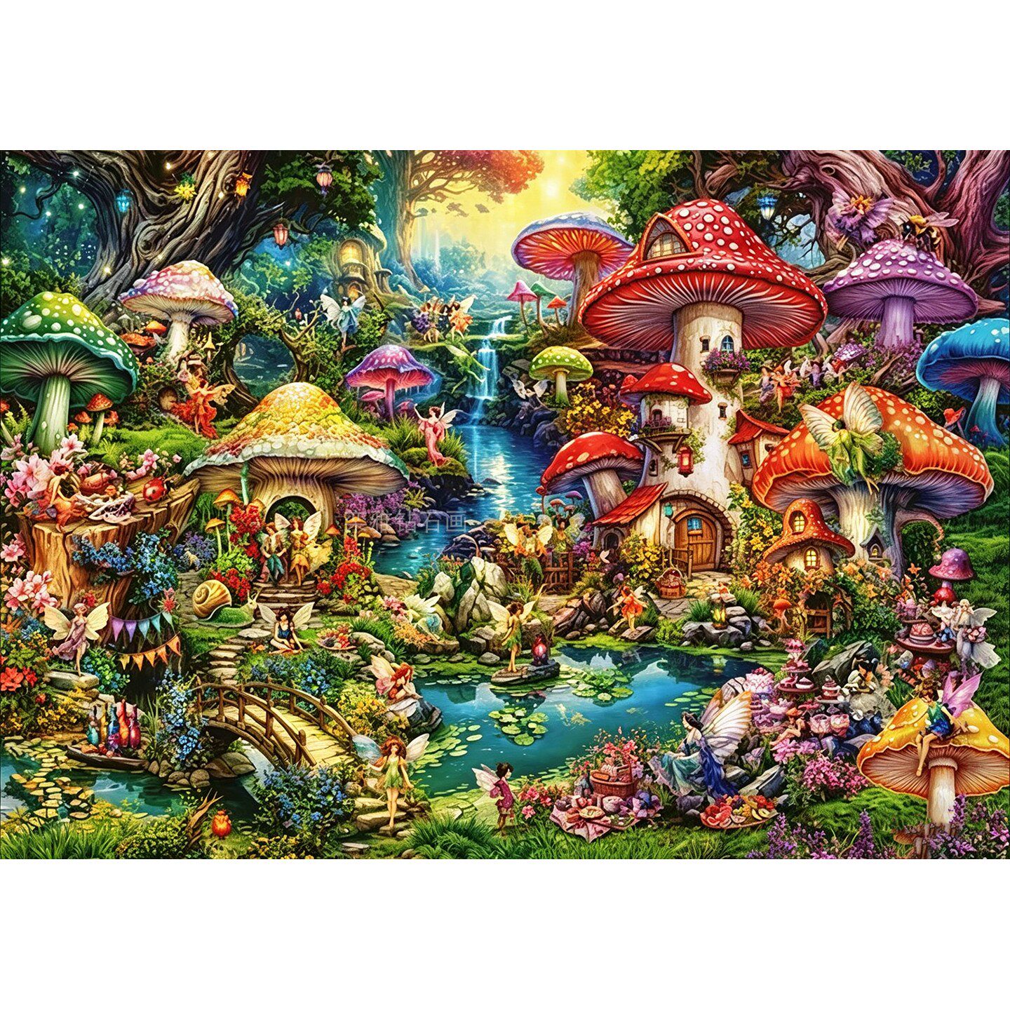 高难度DIY贴钻方钻满钻钻石画砖石绣横版梦幻森林仙境精灵蘑菇屋