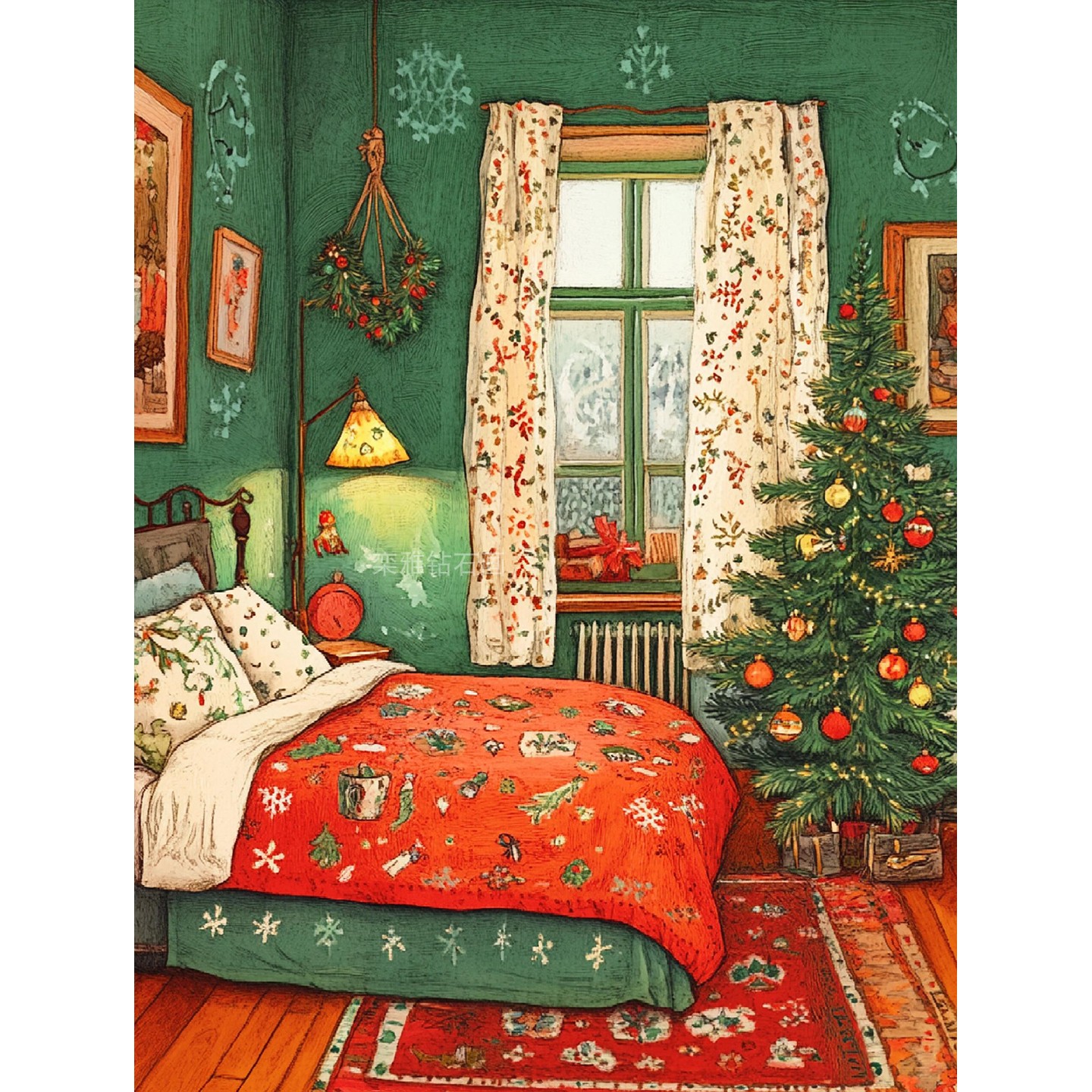 新品DIY手工粘贴钻树脂方钻满钻钻石画砖石绣温馨喜庆圣诞树卧室