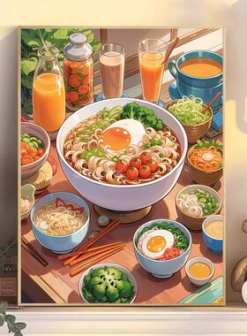 日系DIY方钻满钻钻石画全粘贴钻钻石绣小西红柿流心鸡蛋拉面橙汁