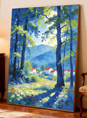 DIY手工贴钻树脂方钻满钻钻石画钻石绣山间村落树林阳光春天花草