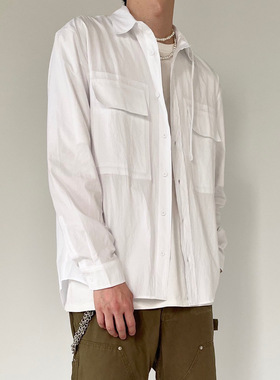 UNI Cring Green新款抽绳飘带衬衣简约白色宽松衬衫百搭男女同款