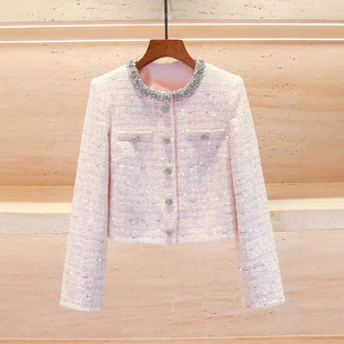 SP家深圳南油高端女装2026春季法式甜美镶钻亮片粗花呢开衫外套女