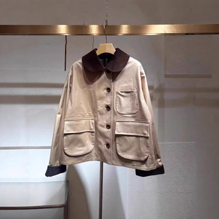 深圳南油高端女装2026春季新款复古拼接领多口袋廓形夹克女短外套