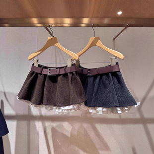 现货】深圳南油高端女装25冬季新甜美小个子拼接百褶裙高腰半身裙